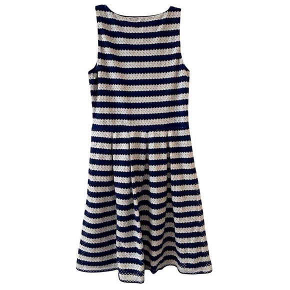 Elle Blue White stripe Eyelet Lined fit flare Sleeveless Dress Size 4 - Picture 6 of 7